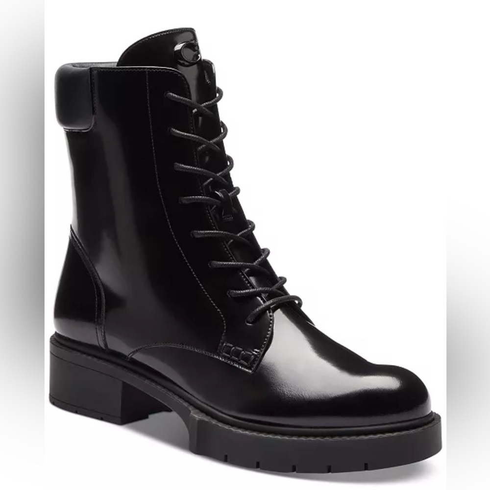 Coach Black Leather Lace-Up Ankle Boots